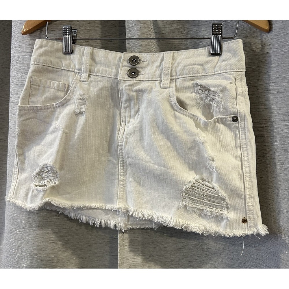 Y2K Grunge Mossimo Jean Micro Mini Skirt‎ Low Rise White Size 5 Flaw - Picture 2 of 6